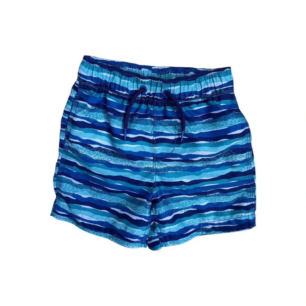 Gap Kids‎ Boys Blue Wavy Stripe Swim Trunks Board Shorts Lined Size S 6-7
